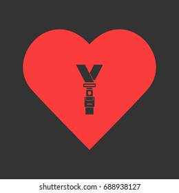 Safety belt icon flat. Simple pictogram on heart background. Vector illustration symbol