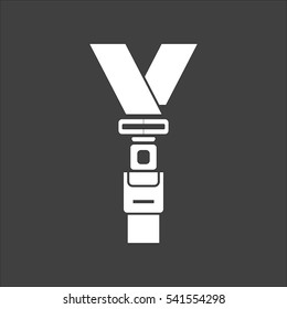 Safety belt icon flat. Vector white illustration isolated on black background. Flat symbol