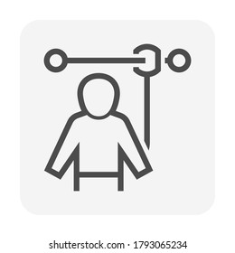 Safety belt vector icon. That uniform or tool with rope or cable is personal protective equipment (PPE) for wear to work at height building to protect, safe or prevent builder person fall, injury.
