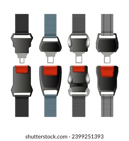 Safety belts set. Fasten your seatbelt, warning banner. Safe driving rule vector concept. Vehicle driving or airplane belts with lock for save your life in road accident decent