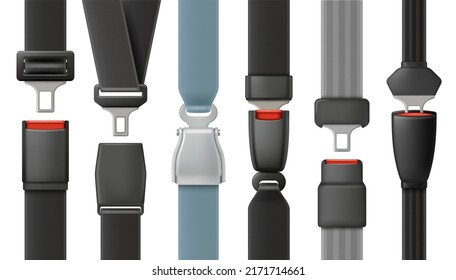 Safety belts. Vehicle airplanes driving belts with lock for save your life in road accident decent vector illustrations in realistic style svg
