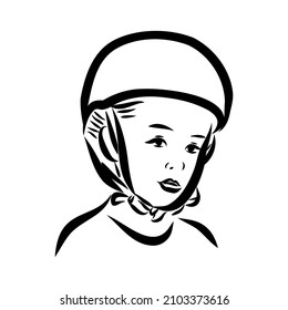 Safety bike helmet hand drawn black and white vector illustration. Retro headwear, casque sketch. Cycle accessory monochrome design element. Vintage bicycle headgear isolated on white background