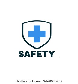 safety with blue cross text logo sticker tshirt vector illustration template design