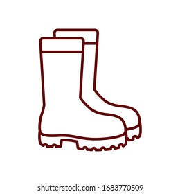 Safety Boots Icon Over White Background, Line Style, Vector Illustration