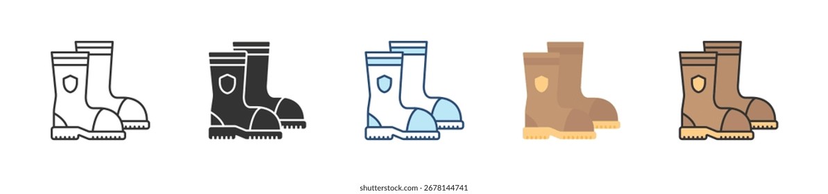 Conjunto de iconos de botas de seguridad Colección de estilo múltiple