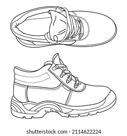 Safety boots. Personal protective equipment. Vector doodle illustration.