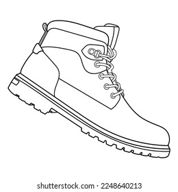 Safety boots. Personal protective equipment or winter classic men boots. Side view. Outline vector doodle illustration.	
