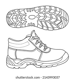 Safety boots sole side. Personal protective equipment. Vector doodle illustration.