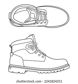 Safety boots sole side. Personal protective equipment. Top and side view. Outline vector doodle illustration.