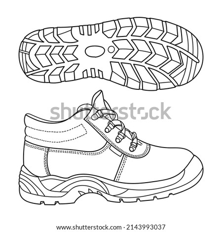 Safety boots sole side. Personal protective equipment. Vector doodle illustration.