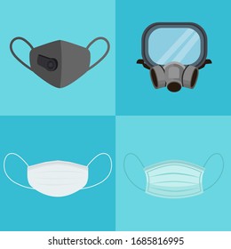 Safety breathing masks and dust, virus protection. Hospital or pollution protect face masking. Vector illustration