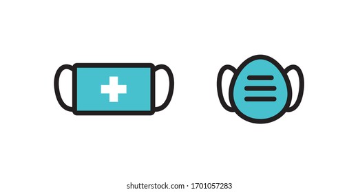 Safety breathing masks icon collection. Breathing medical respiratory mask. Coronavirus protection equipment.