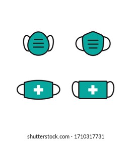 Safety breathing masks icon collection. Breathing medical respiratory mask. Coronavirus protection equipment.