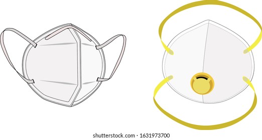 Atemschutzmasken. Industrielle Sicherheit N95 Maske, Staubschutz-Atemschutzbrille und Atemschutzmaske. Krankenhaus oder Verschmutzung schützen Gesichtsmasken. - Vektorgrafik