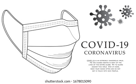 Safety breathing masks. Industrial safety N95 mask, dust protection respirator and breathing medical respiratory mask. COVID-19. More information about this virus. Virus logo