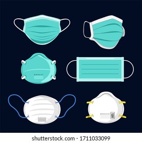 Safety breathing masks. Industrial safety N95 mask, dust protection and breathing medical respiratory. Hospital or pollution protect face masking. Medical masks smog dust pm2.5 danger.