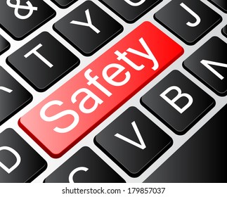 Safety button concept, computer keyboard with word safety