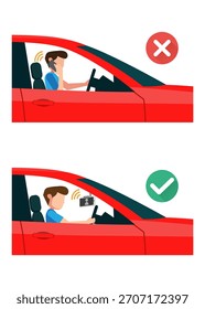 Condução de carro de segurança, perigo usando ilustração de estoque de telefone