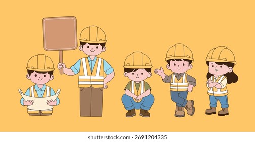 Caracteres de segurança nos estaleiros. Design mínimo de ilustração de linha.