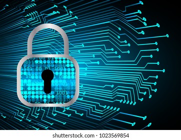Safety concept, Closed Padlock on digital background, cyber security, Blue abstract hi speed internet technology background illustration. key vector