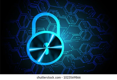 Safety concept, Closed Padlock on digital background, cyber security, Blue abstract hi speed internet technology background illustration. key vector