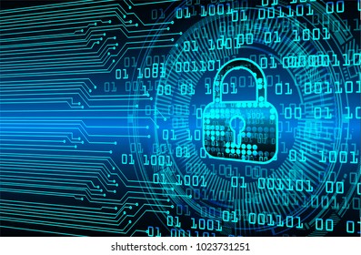 Safety concept, Closed Padlock on digital background, cyber security, Blue abstract hi speed internet technology background illustration. key vector