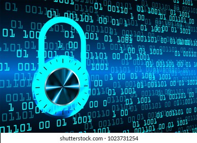 Safety concept, Closed Padlock on digital background, cyber security, Blue abstract hi speed internet technology background illustration. key vector