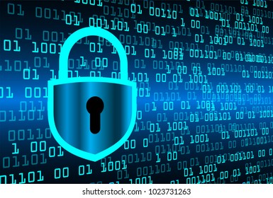 Safety concept, Closed Padlock on digital background, cyber security, Blue abstract hi speed internet technology background illustration. key vector