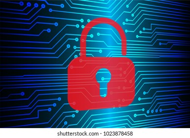 Safety concept, Closed Padlock on digital background, cyber security, Blue abstract hi speed internet technology background illustration. key vector