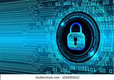 Safety concept, Closed Padlock on digital background, cyber security, Blue abstract hi speed internet technology background illustration. key vector