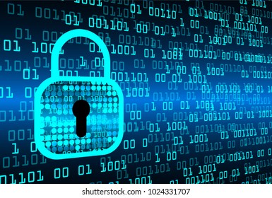 Safety concept, Closed Padlock on digital background, cyber security, Blue abstract hi speed internet technology background illustration. key vector
