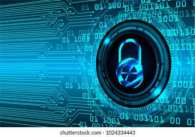 Safety concept, Closed Padlock on digital background, cyber security, Blue abstract hi speed internet technology background illustration. key vector