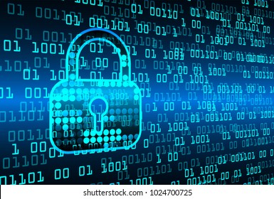 Safety concept, Closed Padlock on digital background, cyber security, Blue abstract hi speed internet technology background illustration. key vector