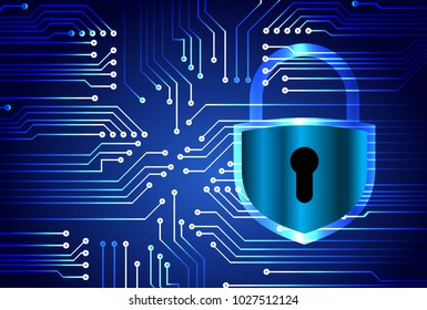 Safety concept, Closed Padlock on digital background, cyber security, Blue abstract hi speed internet technology background illustration. key vector