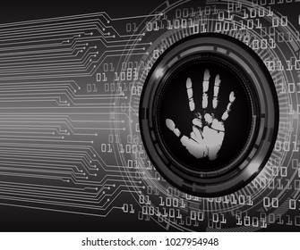 Safety concept, Closed Padlock on digital, cyber security, blue abstract hi speed internet technology background illustration. key, sci fi, fingerprint. scanning. Hand print.