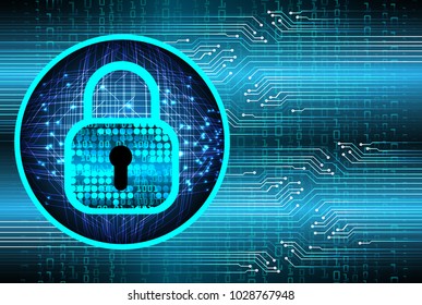 Safety concept, Closed Padlock on digital background, cyber security, Blue abstract hi speed internet technology background illustration. key vector