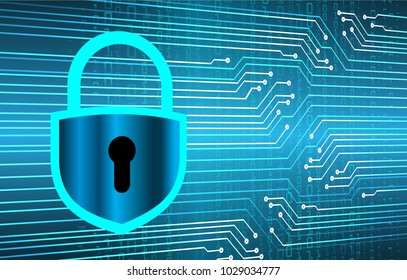 Safety concept, Closed Padlock on digital background, cyber security, Blue abstract hi speed internet technology background illustration. key vector
