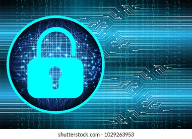 Safety concept, Closed Padlock on digital background, cyber security, Blue abstract hi speed internet technology background illustration. key vector