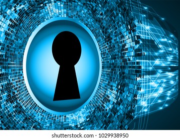 Safety concept, Closed Padlock on digital background, cyber security, Blue abstract hi speed internet technology background illustration. key vector