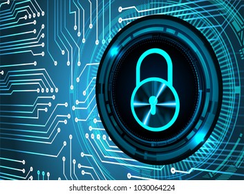 Safety concept, Closed Padlock on digital background, cyber security, Blue abstract hi speed internet technology background illustration. key vector