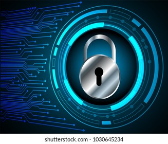 Safety concept, Closed Padlock on digital background, cyber security, Blue abstract hi speed internet technology background illustration. key vector