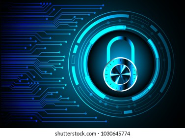 Safety concept, Closed Padlock on digital background, cyber security, Blue abstract hi speed internet technology background illustration. key vector