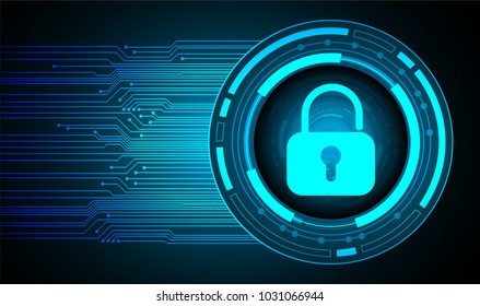 Safety concept, Closed Padlock on digital background, cyber security, Blue abstract hi speed internet technology background illustration. key vector