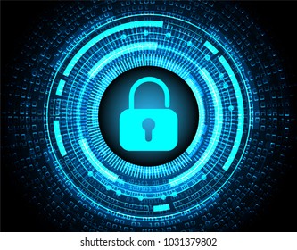 Safety concept, Closed Padlock on digital background, cyber security, Blue abstract hi speed internet technology background illustration. key vector