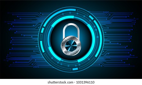 Safety concept, Closed Padlock on digital background, cyber security, Blue abstract hi speed internet technology background illustration. key vector