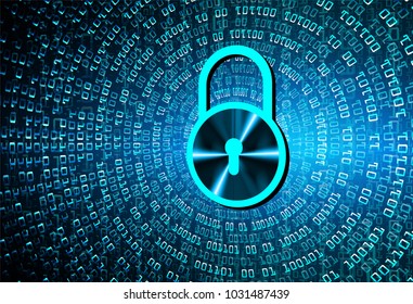 Safety concept, Closed Padlock on digital background, cyber security, Blue abstract hi speed internet technology background illustration. key vector