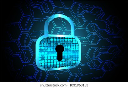 Safety concept, Closed Padlock on digital background, cyber security, Blue abstract hi speed internet technology background illustration. key vector