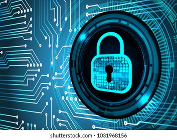 Safety concept, Closed Padlock on digital background, cyber security, Blue abstract hi speed internet technology background illustration. key vector