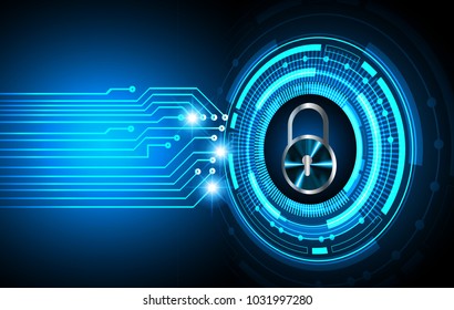Safety concept, Closed Padlock on digital background, cyber security, Blue abstract hi speed internet technology background illustration. key vector