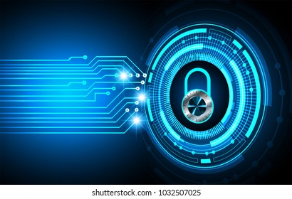 Safety concept, Closed Padlock on digital background, cyber security, Blue abstract hi speed internet technology background illustration. key vector